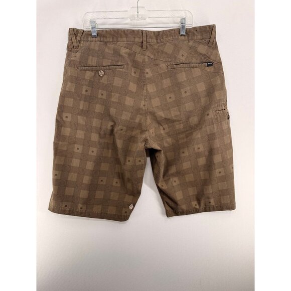 Volcom Stone Corpo Class Mens 38 Brown Chino Shorts Geometric AOP Flat Front - Picture 2 of 6